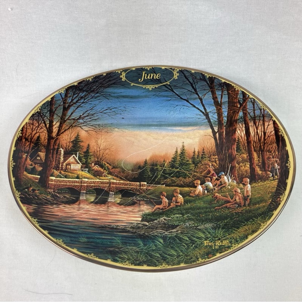 The Bradford Exchange JUNE Spring Fishing Wall Plate Seasons to Remember 1999